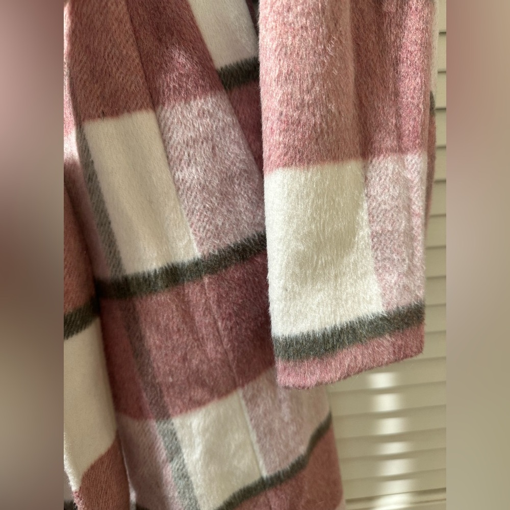 NWOT City Mornings Pink Plaid Trench Coat - Picture 8 of 9